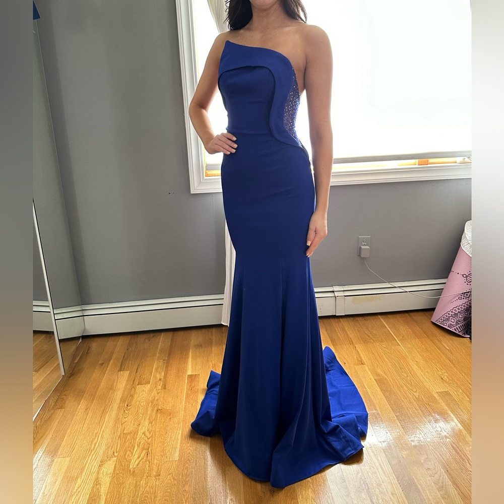 Strapless Royal Blue Evening Gown